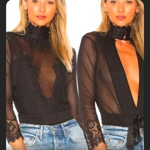 HAH Take HAH Bow Reversible Bodysuit Black L NEW! Free People Revolve